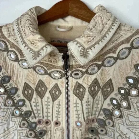 We The Free Embroidered Jacket - Boho Beaded Cotton Zip-Up - size Large - Picture 7 of 14